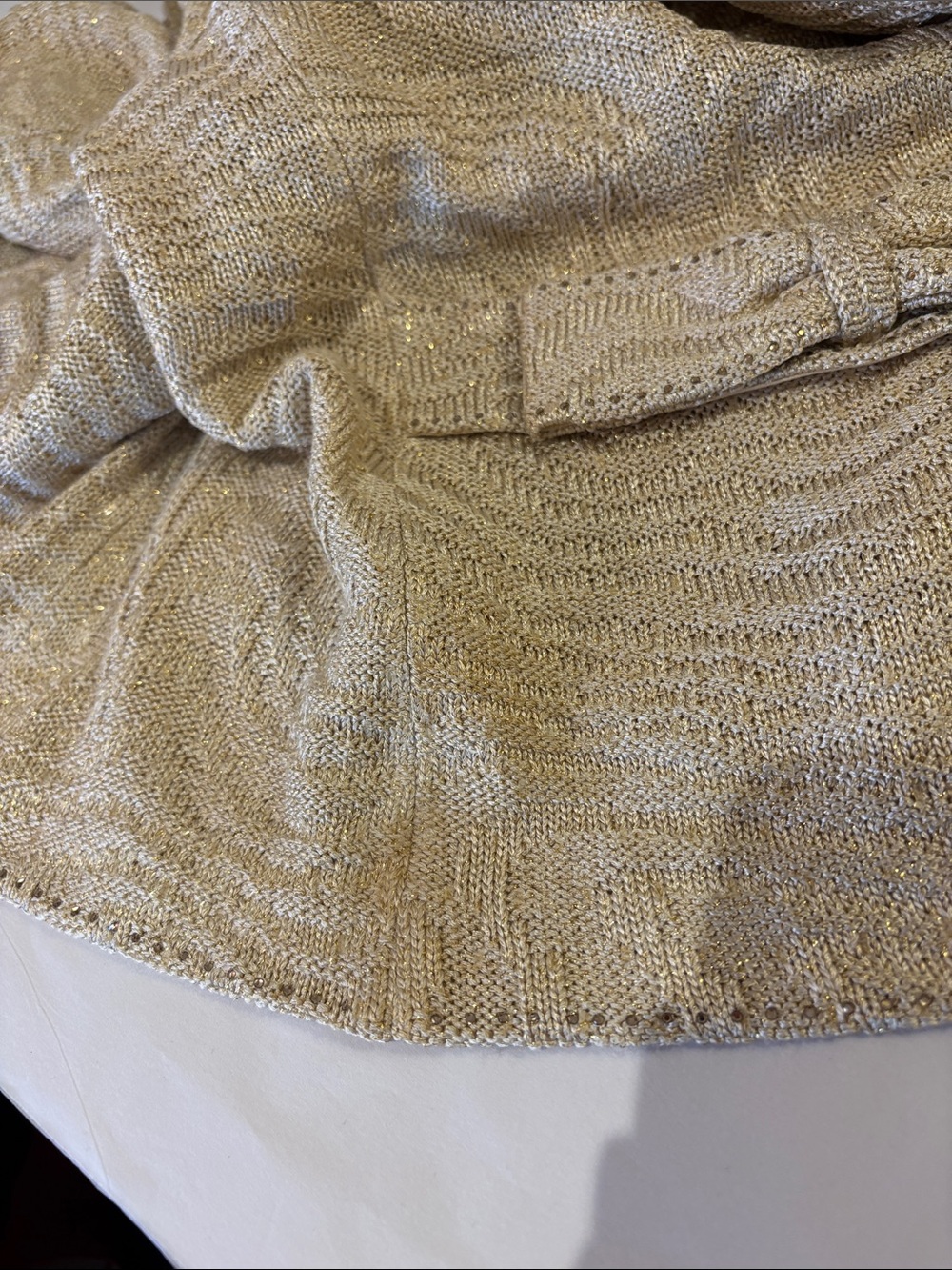 St. John Evening Metallic Knit Top Skirt Set in Champagne with Metallic Glint - Picture 15 of 15